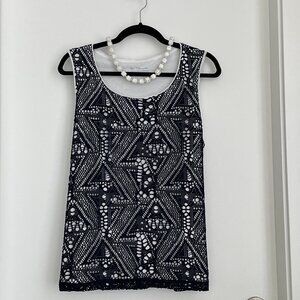 Crochet Sleeveless Top Navy White Underlay Chico's Large